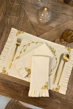 Gold Color Floral Embroidered Frilly 2-Piece Placemat