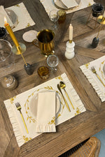Gold Color Floral Embroidered Frilly 2-Piece Placemat