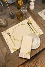 Gold Color Floral Embroidered Ruffled 4-Piece Napkin