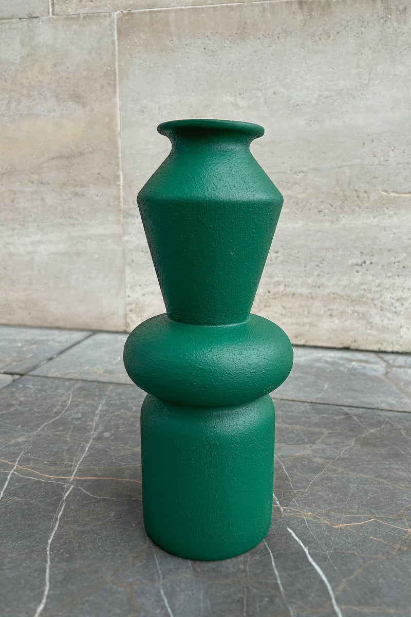 El Yapımı Doğal Seramik Yeşil Barok Vazo